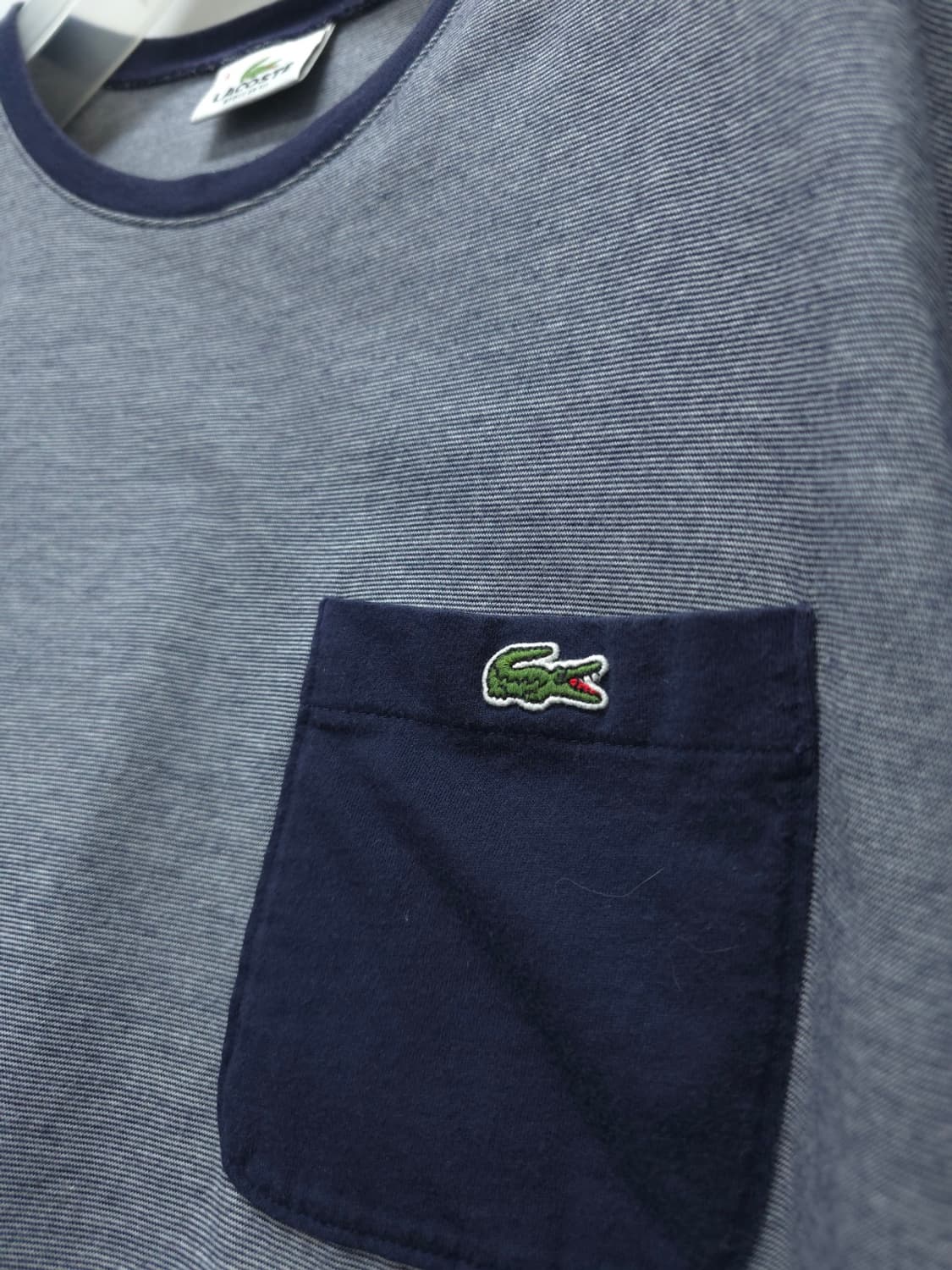 라코스테 남성 네이비 스트라이프 포켓 반팔 티셔츠(95) 상품이미지6