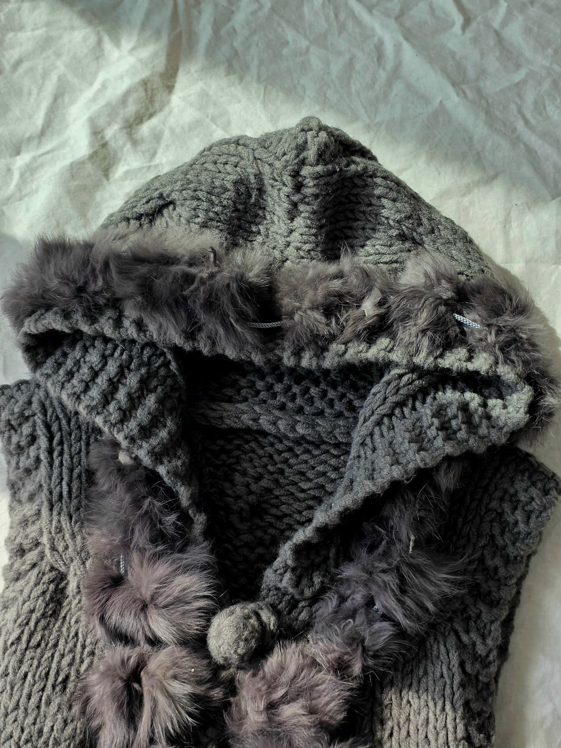 갸루 폼폼 퍼 후드 니트 빈티지 베스트 상품이미지3