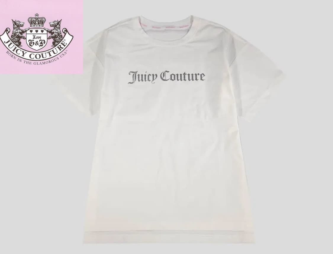 쥬시꾸뛰르 y2k 화이트 실버 글리터 스펠아웃 로고 프린팅 반팔 티셔츠 상품이미지1