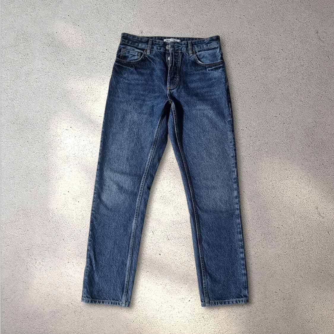 30사이즈 자라 빈티지 워시드 슬림 스트레이트 인디고 블루 데님 청바지 상품이미지1