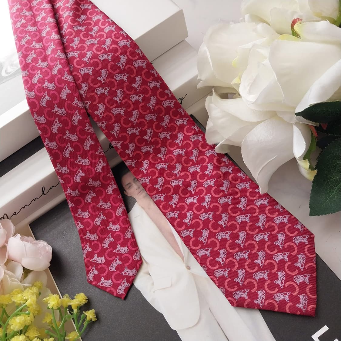 셀린느 실크 레드 트리옴프 슬림 넥타이 7.6cm A+등급 K1324
 상품이미지2