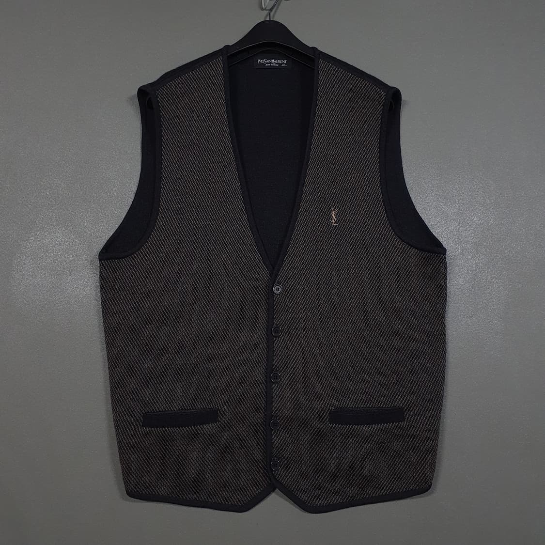 XL (105) YSL 입생로랑 헤링본 포켓 울 니트 베스트 조끼 스웨터 상품이미지1