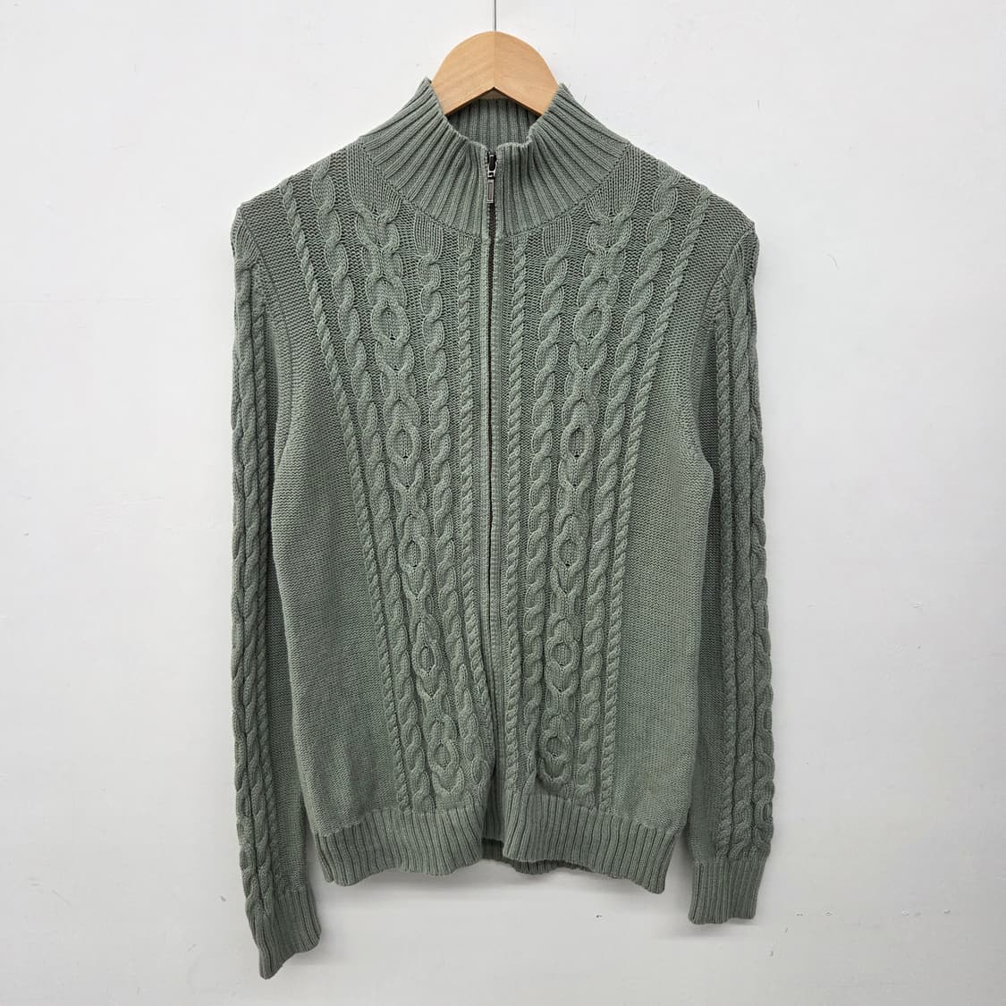 L.L Bean 꽈배기 니트 집업 가디건 그린 S 상품이미지2