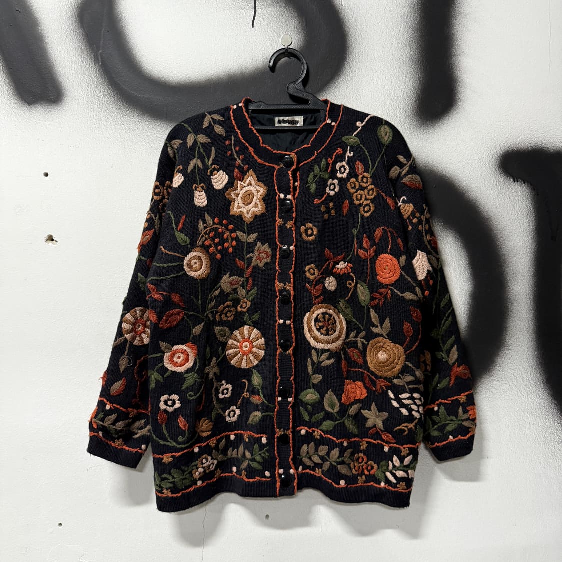 VTG 빈티지 오리엔탈 에스닉 플라워 자수 울 혼방 니트 가디건 상품이미지1