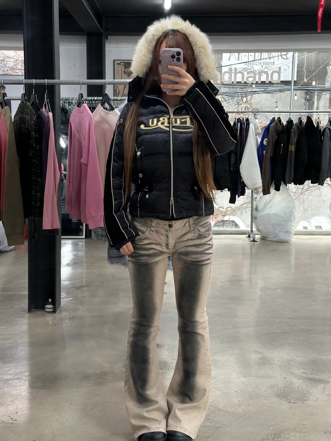 후부 퍼후드 골드체인 갸루 투웨이 패디드 점퍼 상품이미지1