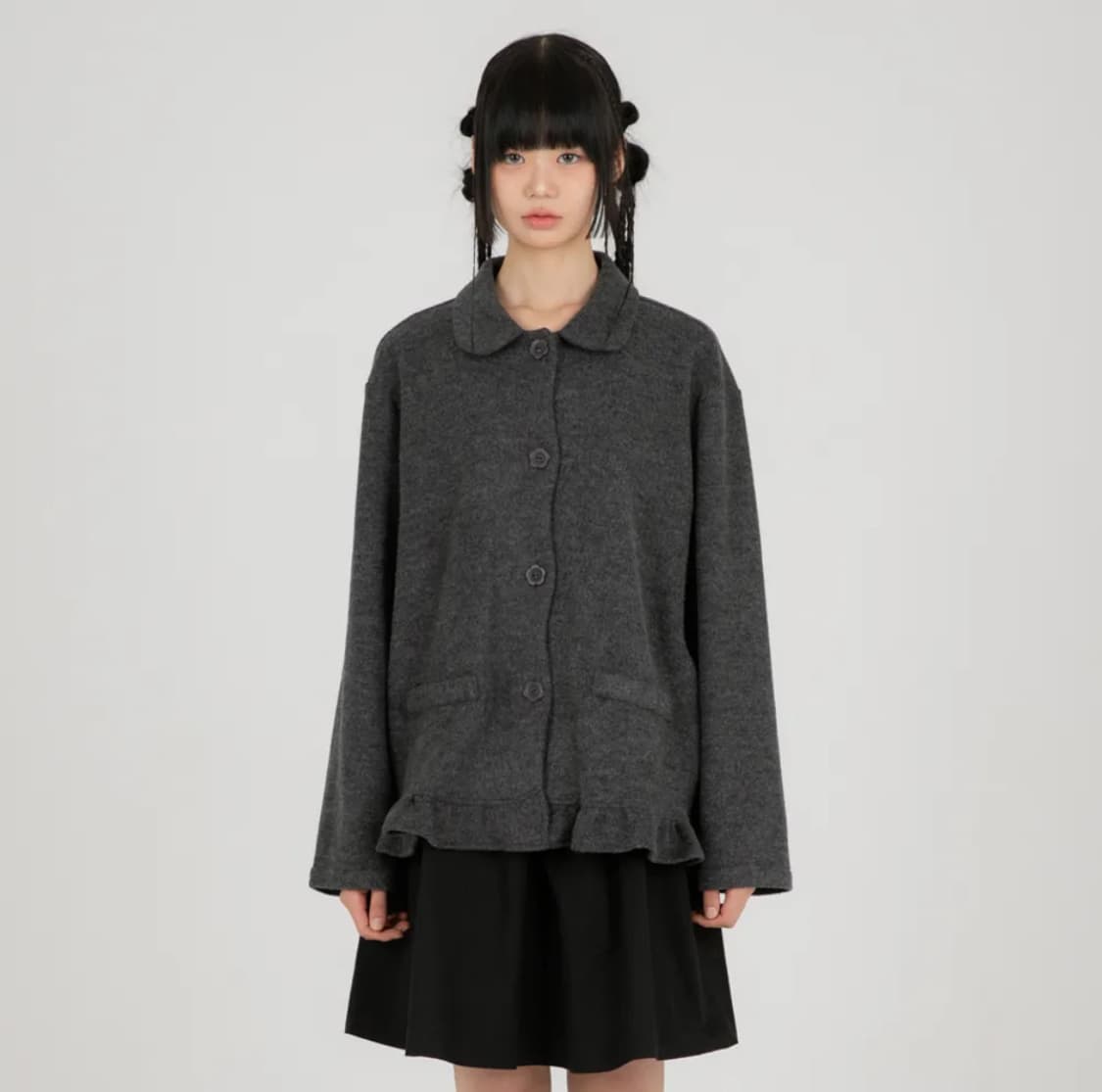 나이엔 라운드 플라켓 가디건 자켓 (차콜) 상품이미지1