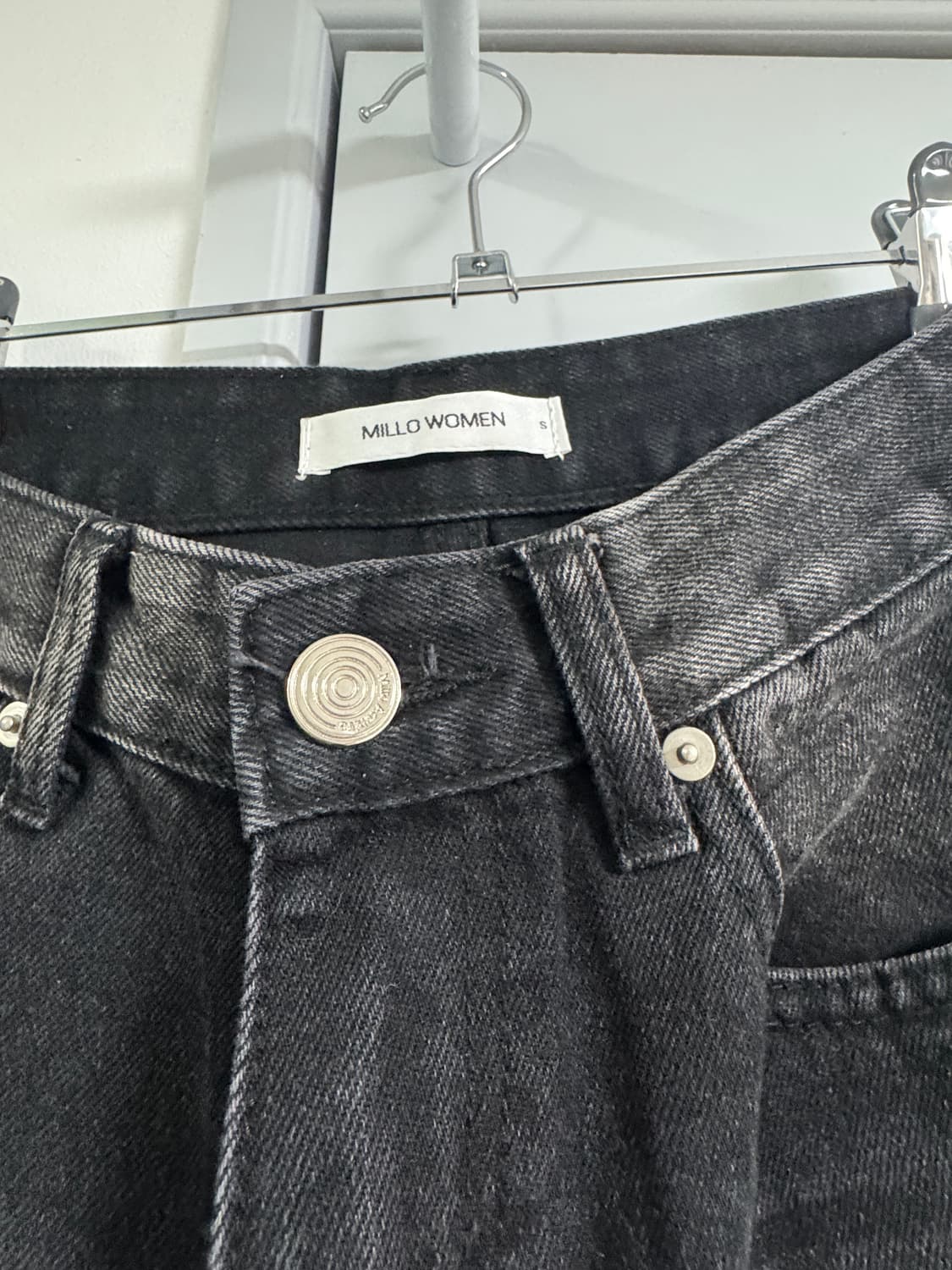 밀로우먼 빈티지 와이드 데님 팬츠 블랙 밑단수선함.. 상품이미지2