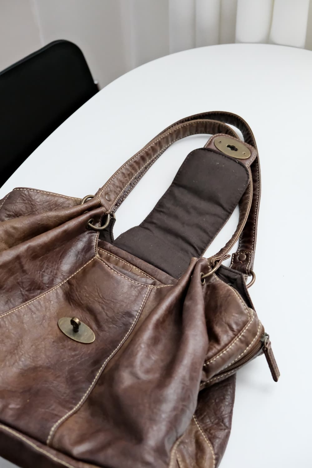 JPN 브라운 빈티지 레더백 상품이미지7