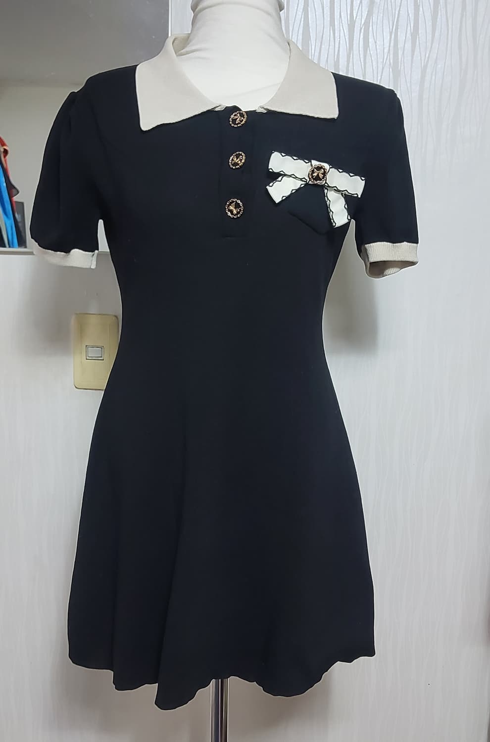 미니 니트 원피스 브롯지 블랙 상품이미지10