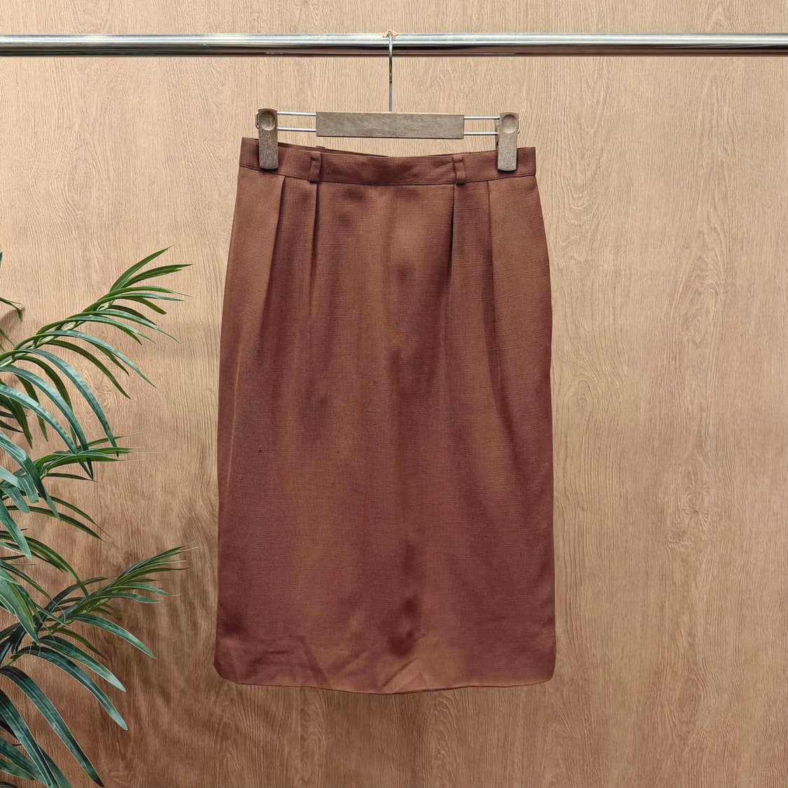 크리스찬 디올 울 미디 스커트 무지 핀턱 디테일 H라인 오렌지 브라운 상품이미지1