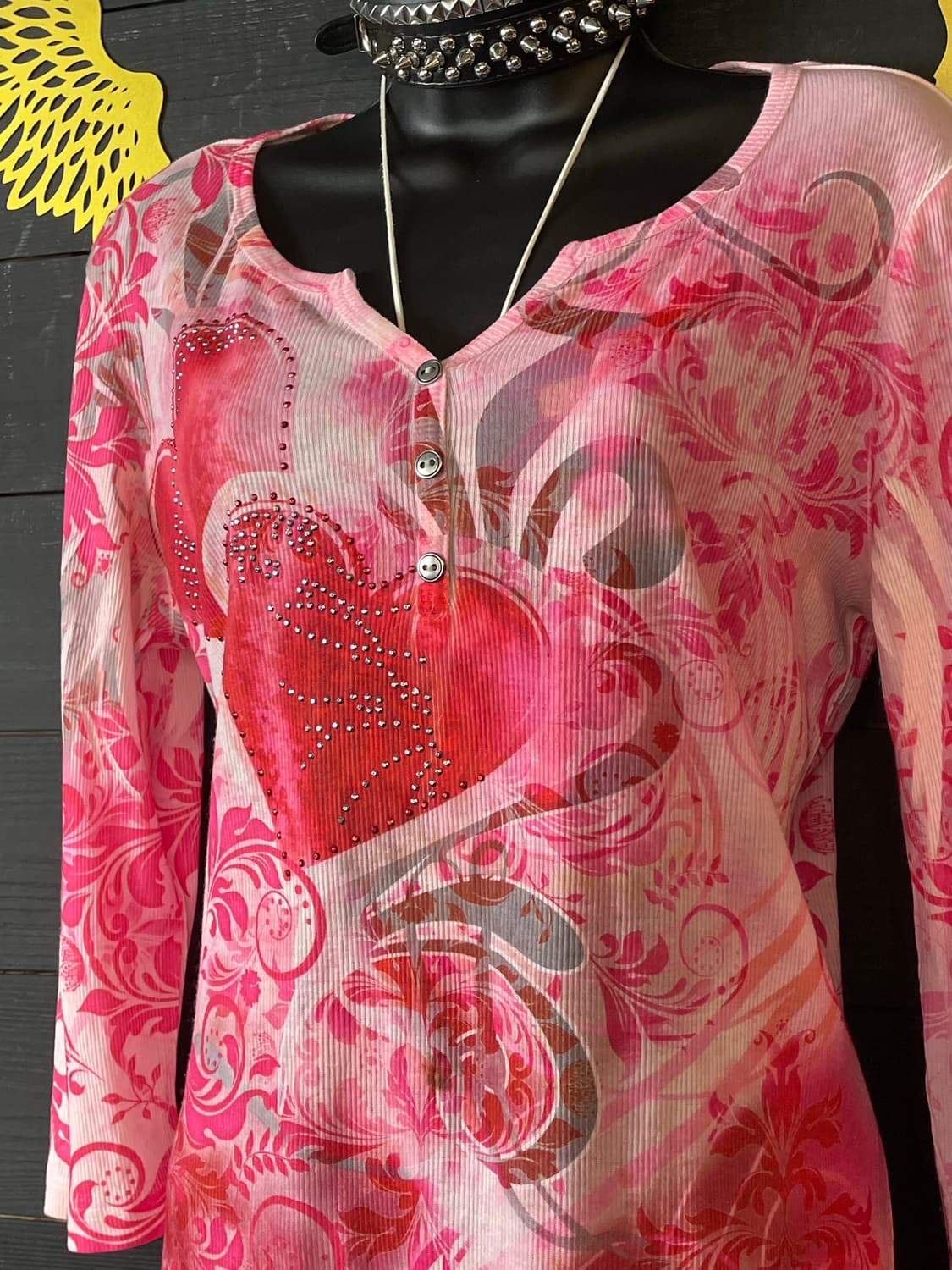 JPN 펑크 큐빅 패턴 레드핑크 롱슬리브 상품이미지3