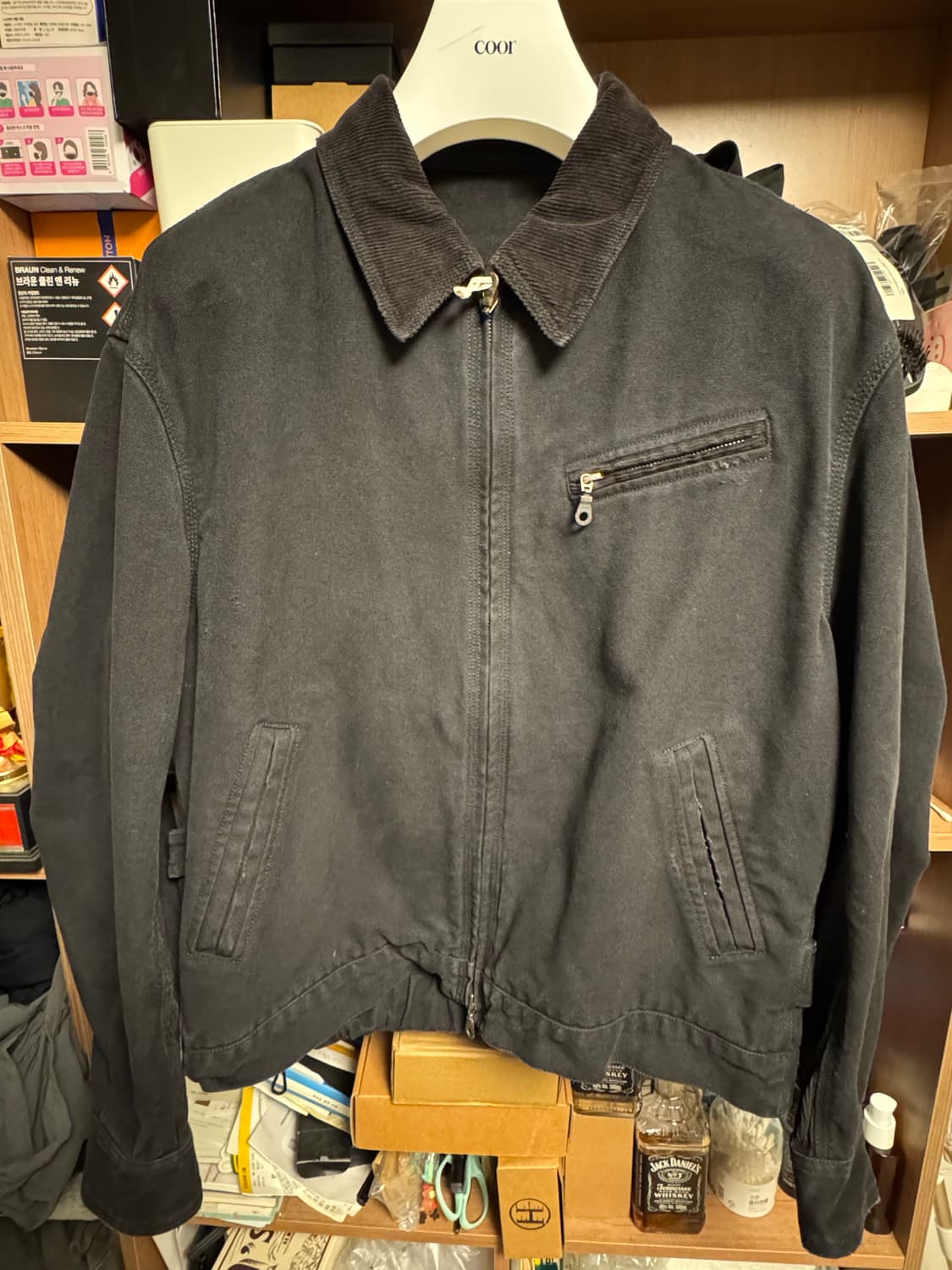 쿠어 오버 다잉 페이디드 데미지 워크 자켓 워시드 블랙 상품이미지3