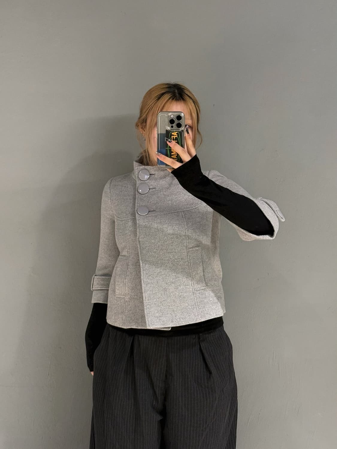 high-neck big button half coat 상품이미지2