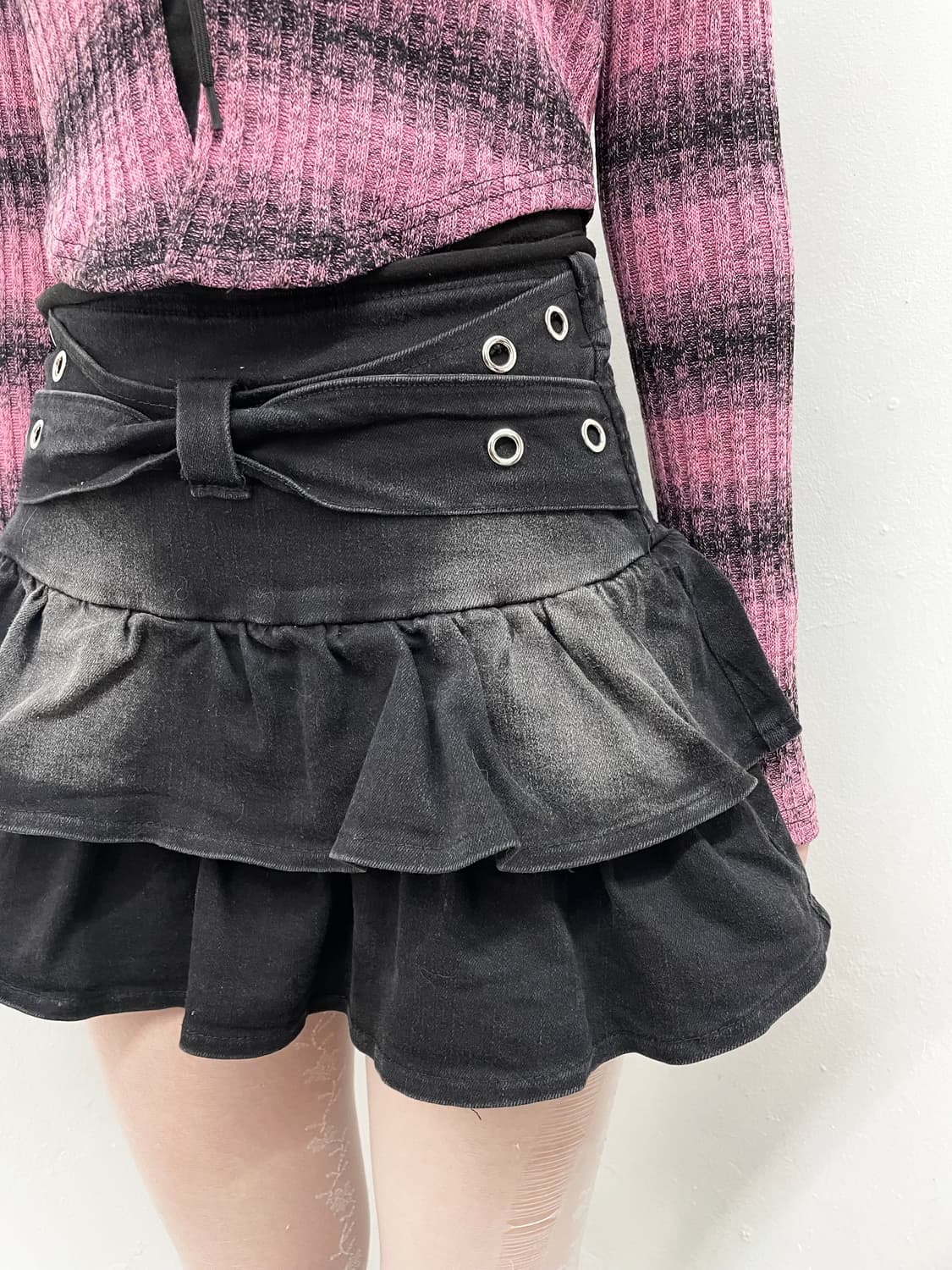 블랙 워싱 리본 큐롯 스커트 상품이미지4