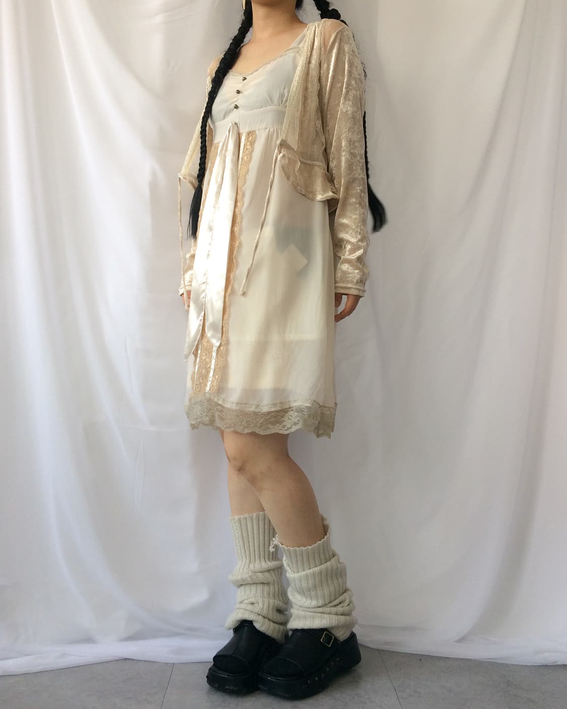 Lace trimming velvet cardigan 상품이미지7