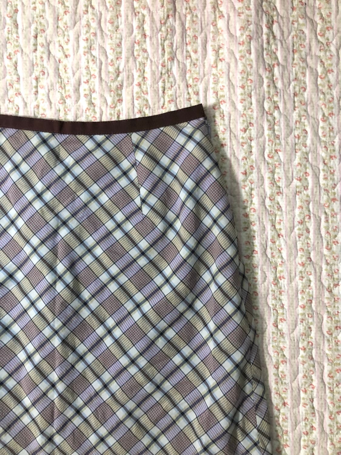 beige&purple check skirt 상품이미지2
