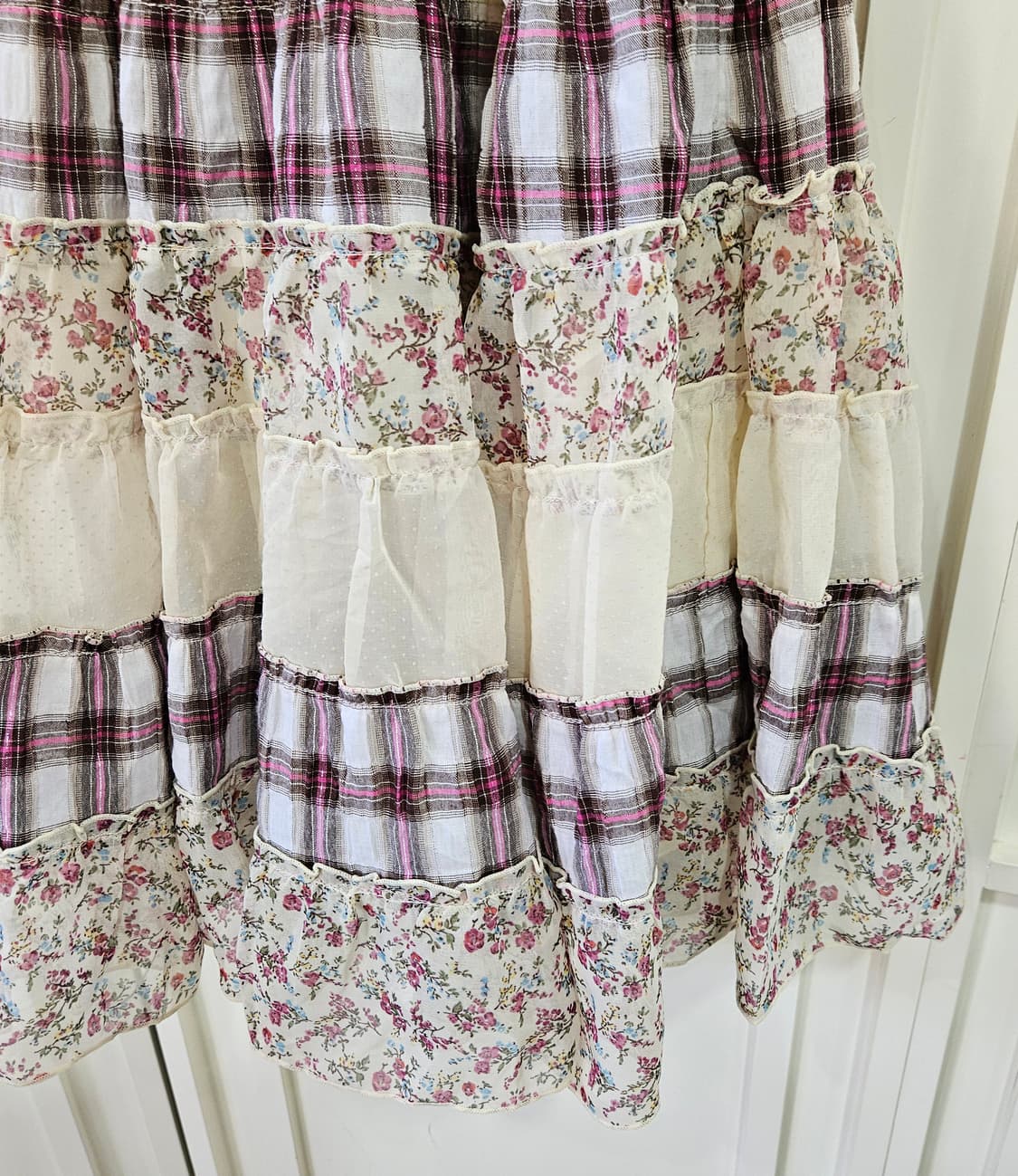 체크 플라워 패치워크 레이어드 원피스 상품이미지4