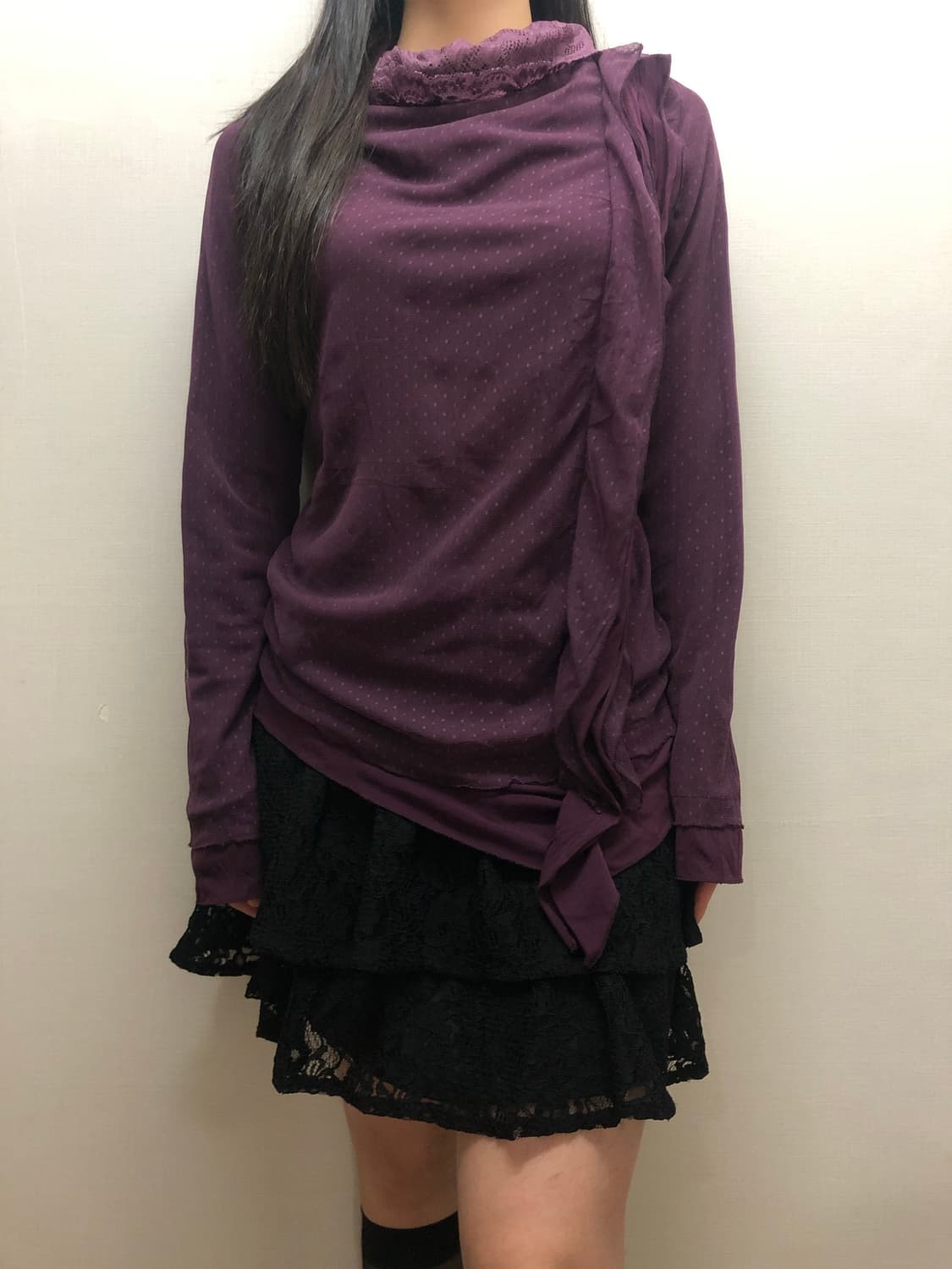 빈티지 퍼플 도트 프릴 탑 상품이미지1