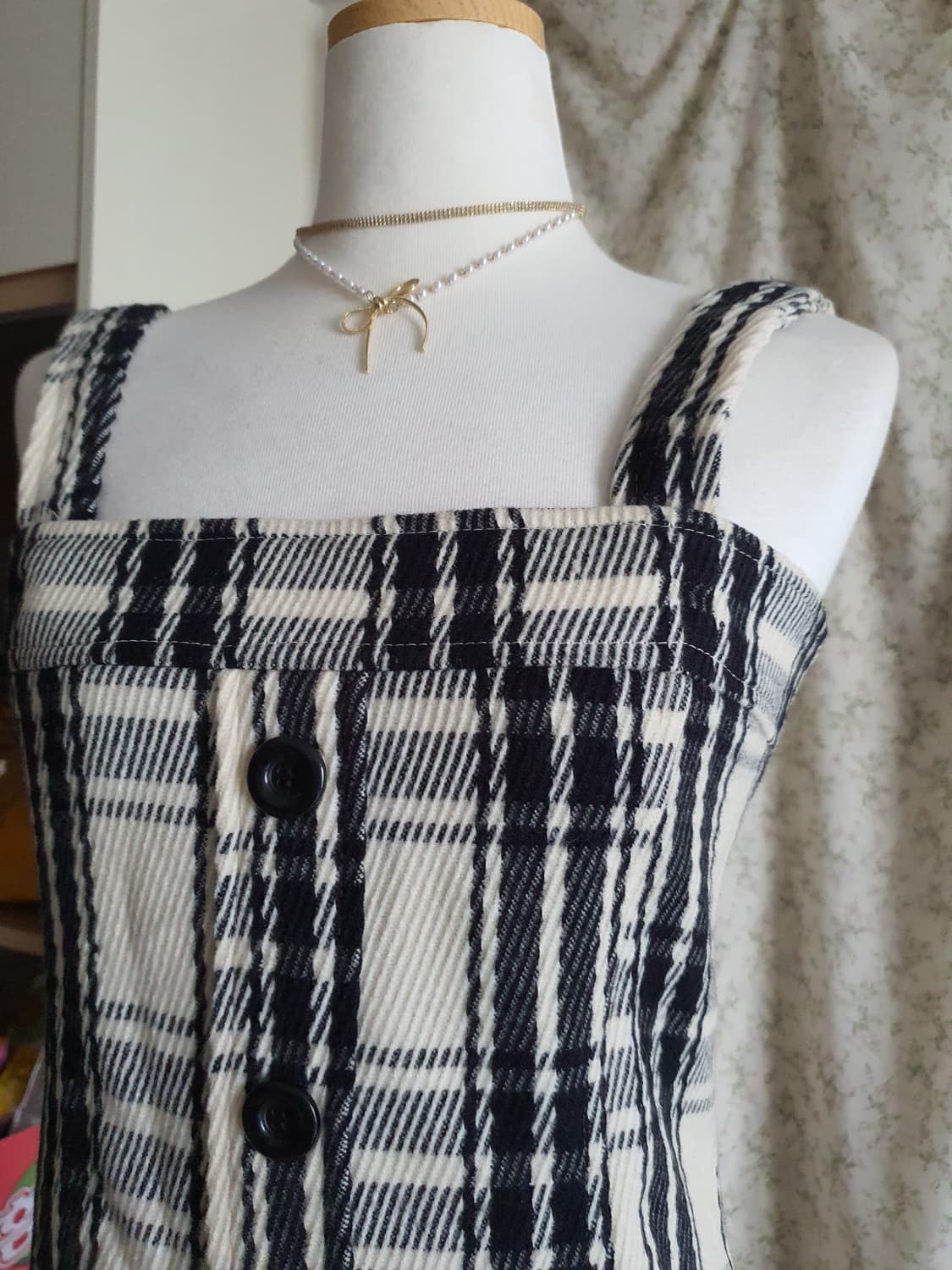 [빈티지] 체크무늬 멜빵 미니 원피스 44 상품이미지3