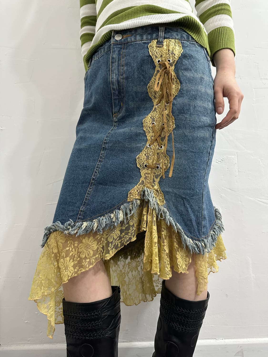 lace eyelet detail denim skirt 상품이미지1