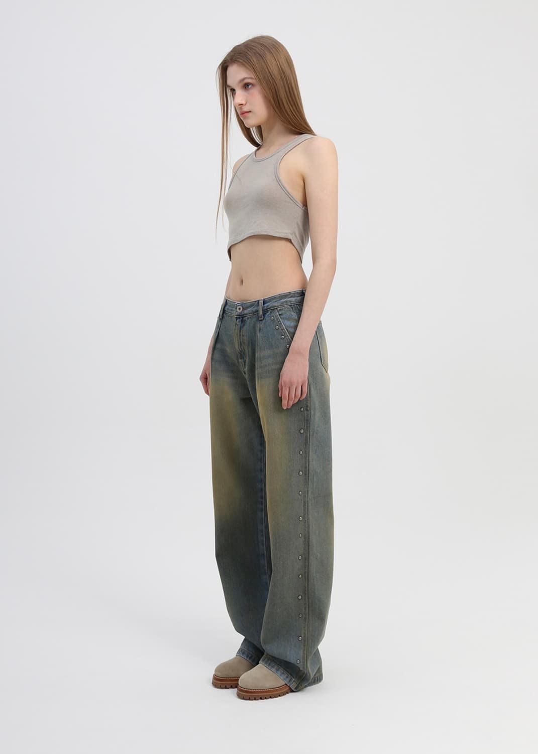 (새상품) 슬로우가먼츠 스터드 루즈핏 데님 팬츠 상품이미지6