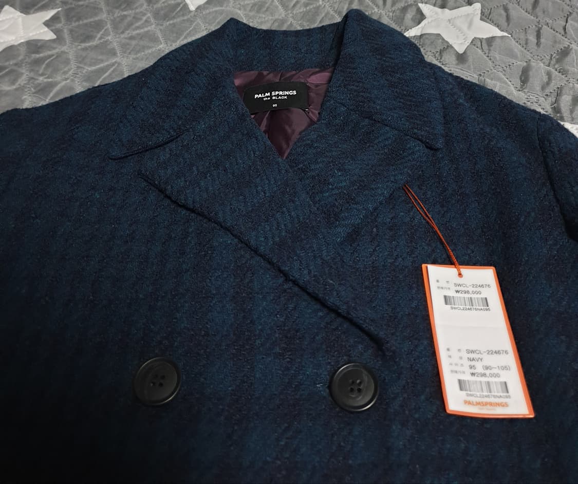 (새상품) 팜스프링스 블랙 클래식 거위털 울혼방 투버튼 미디 코트 (M) 상품이미지2