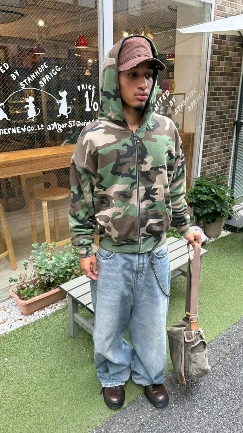 [S] GAP 갭 카모플라쥬 우드랜드 카모 패턴 후드 티셔츠  상품이미지5
