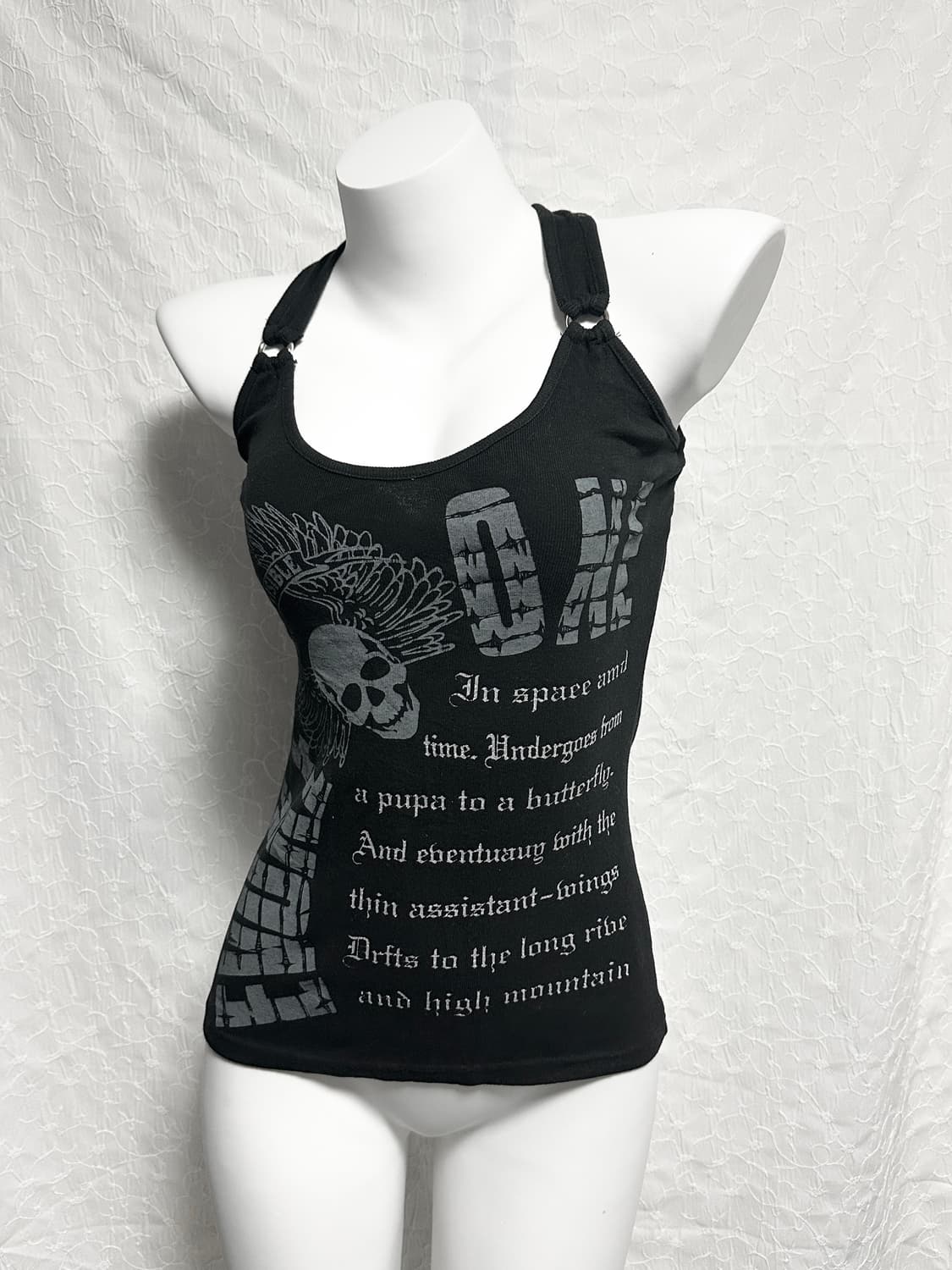 빈티지 d.i.a깔 펑크 해골 레터링 홀터넥 슬리브리스 탑 상품이미지2