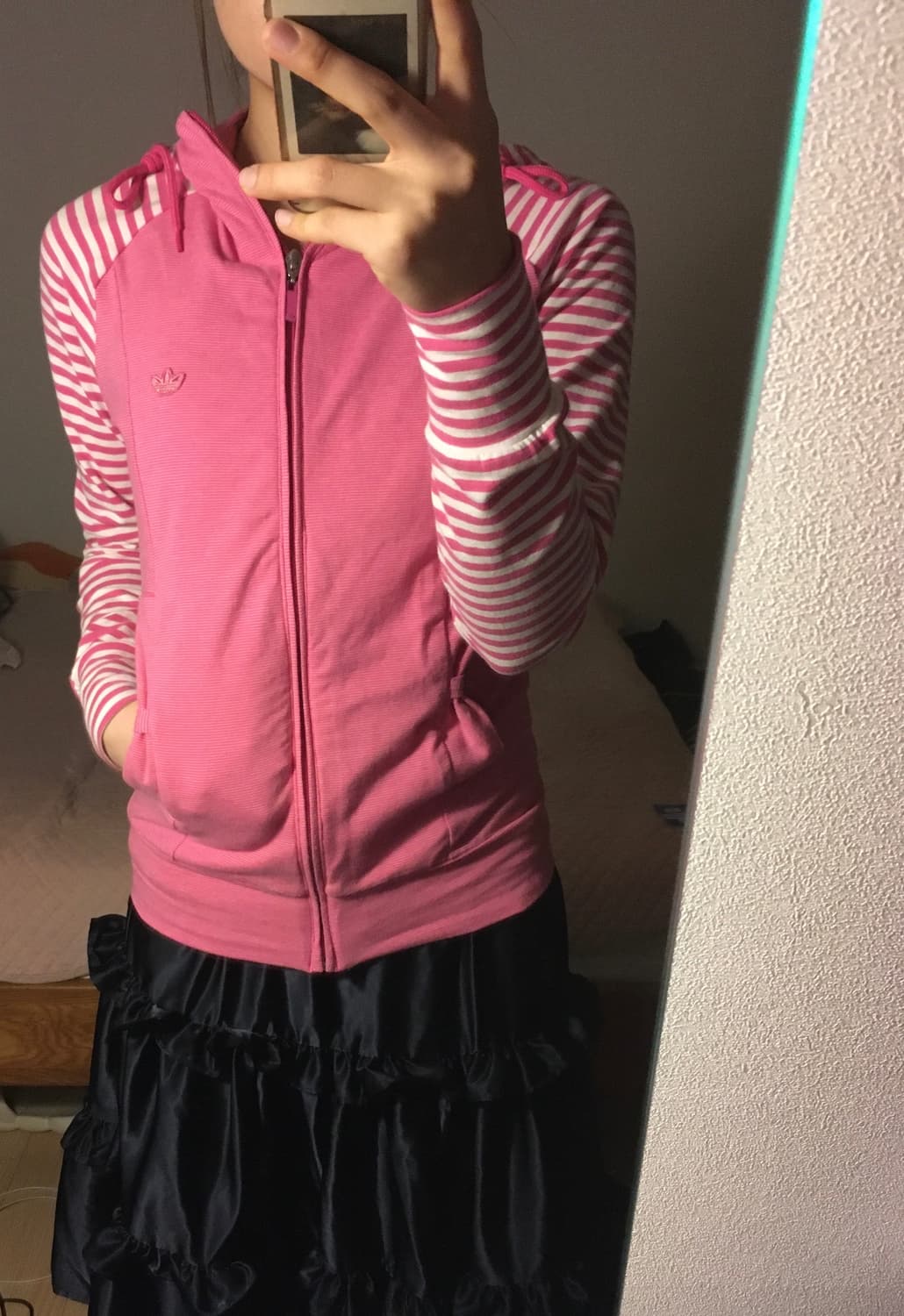 Adidas 스트라이프 핑크 리본 후드집업 95 상품이미지1