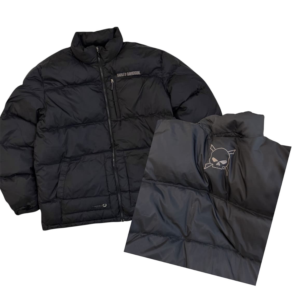 00s 할리데이비슨 스컬 프린팅 구스다운 눕시 패딩 블랙 상품이미지1