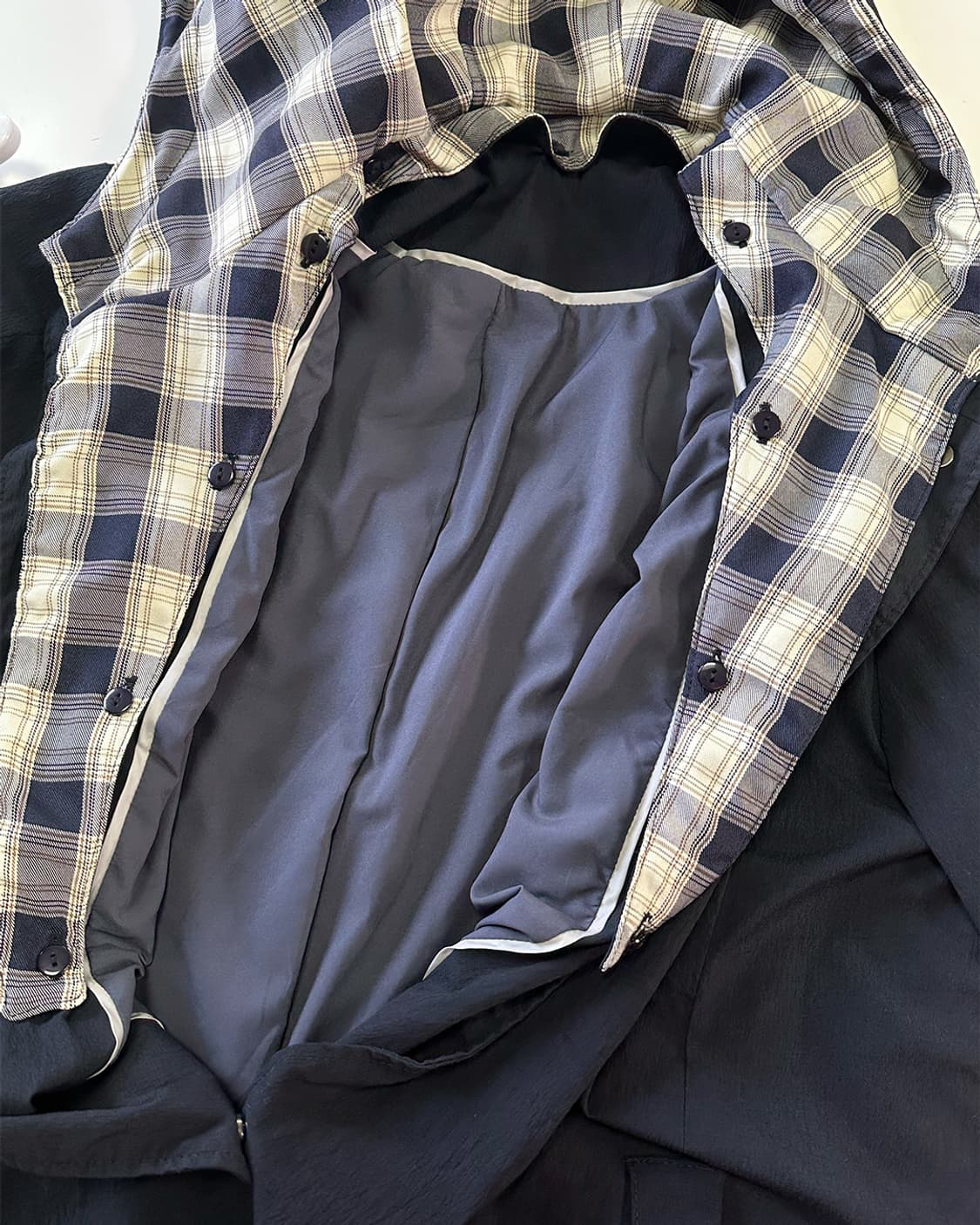 체크 후드 나일론 야상 상품이미지3