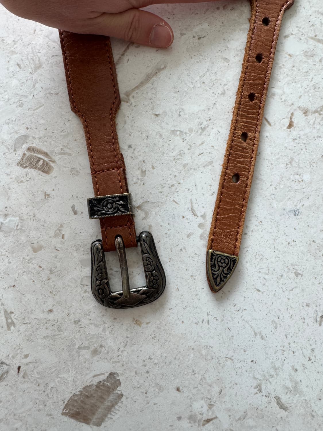 빈티지 웨스턴 레더 벨트 85 브라운 상품이미지3