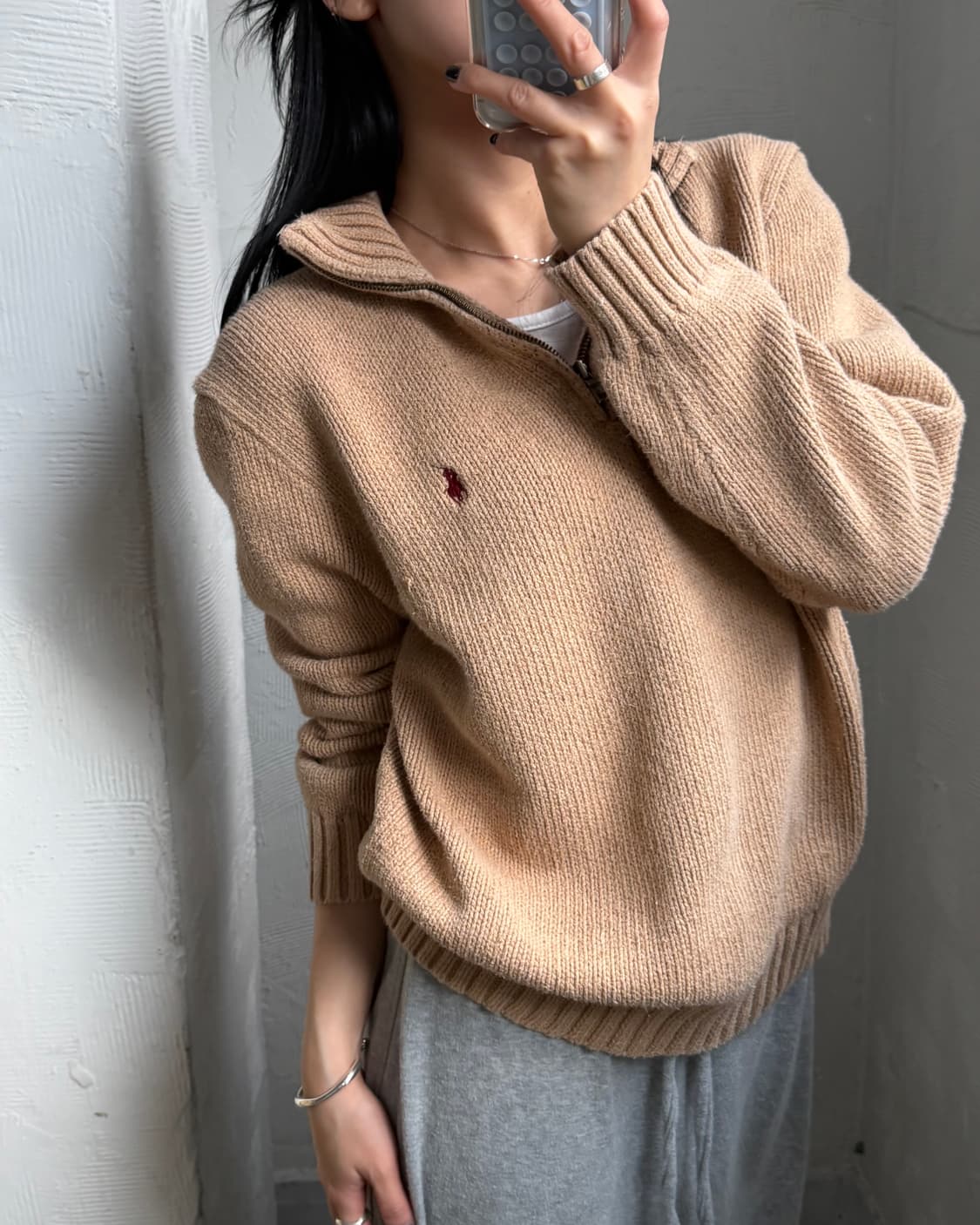 Polo 폴로 랄프로렌 베이지 컬러 하프집업 니트 상품이미지1