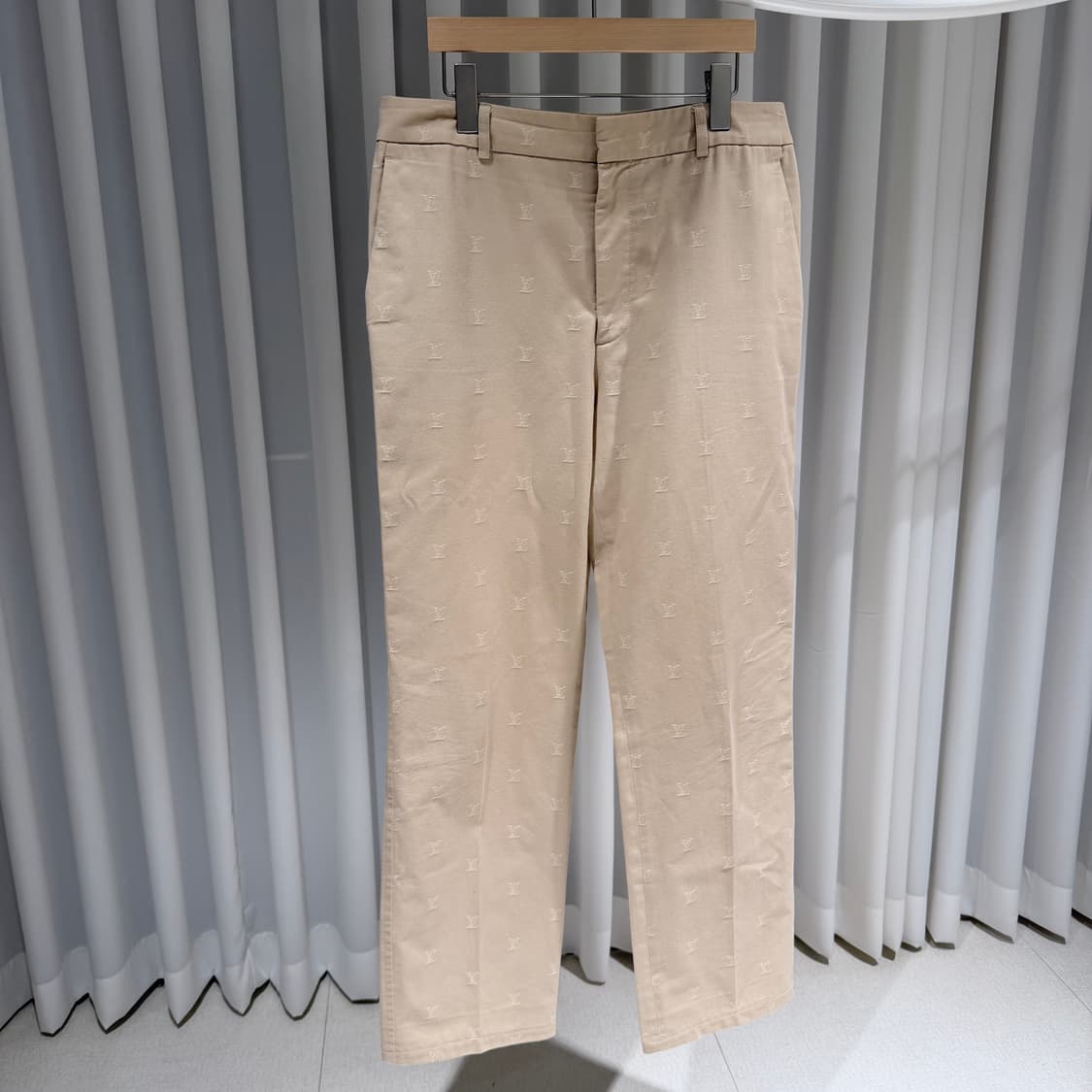 (A+/52) / 루이비통 레더 패치 코튼 치노 데님 팬츠 바지 베이지 상품이미지3