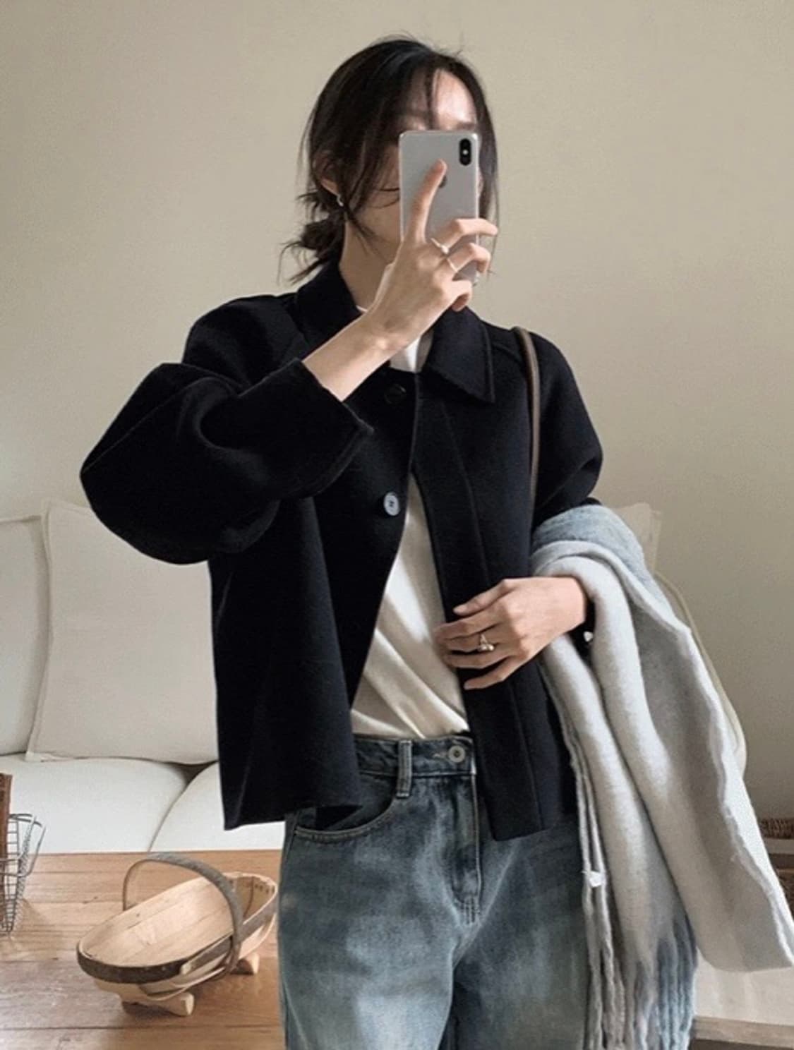 (새상품, 미착용) 슬로우앤드 히든 핸드메이드 숏코트 다크네이비 상품이미지2