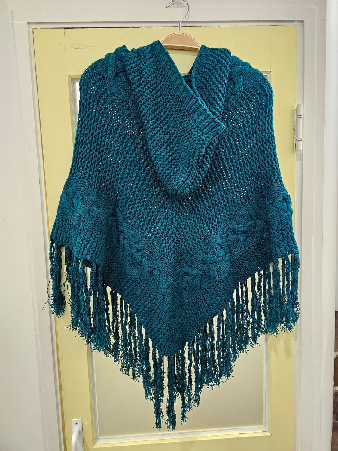 Japan 청록 니트 후드 케이프 상품이미지6