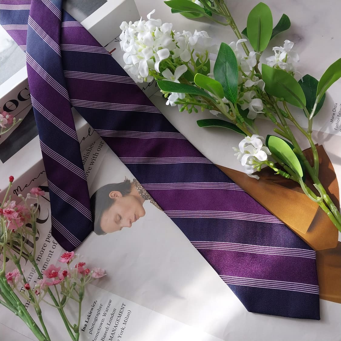 켈빈 클라인 실크 퍼플 스트라이프 넥타이 7cm A+등급 k2058
 상품이미지3