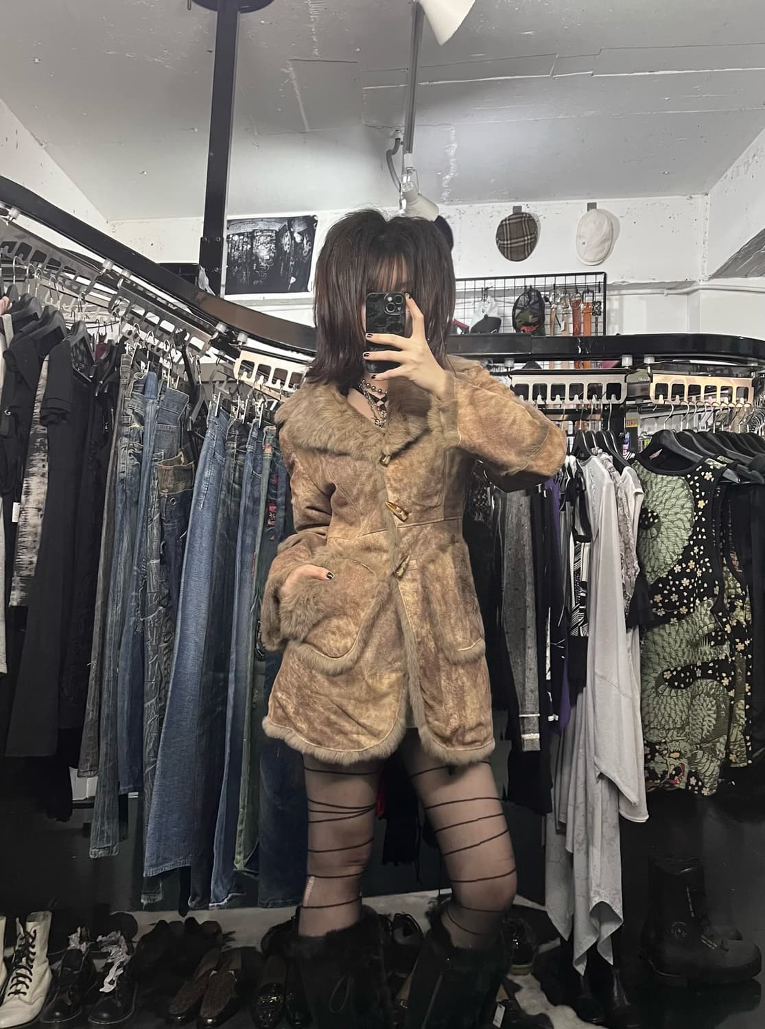 빈티지 상아 포인트 퍼 카라 무스탕 상품이미지2