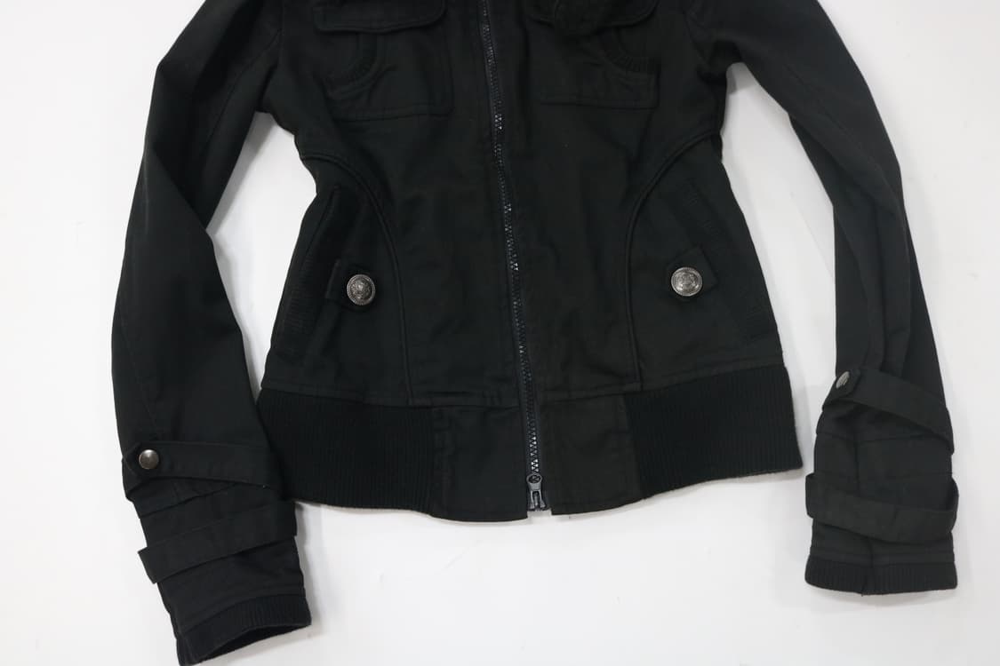 크림 크로마 빈티지 밀리터리 넥 니트 배색 본딩 자켓 상품이미지6