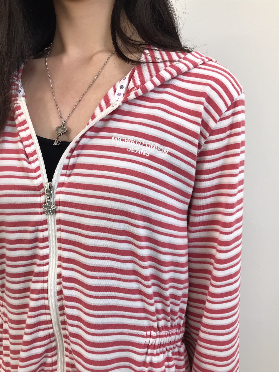 MICHIKO LONDON Striped Hooded Zip-Up 상품이미지1