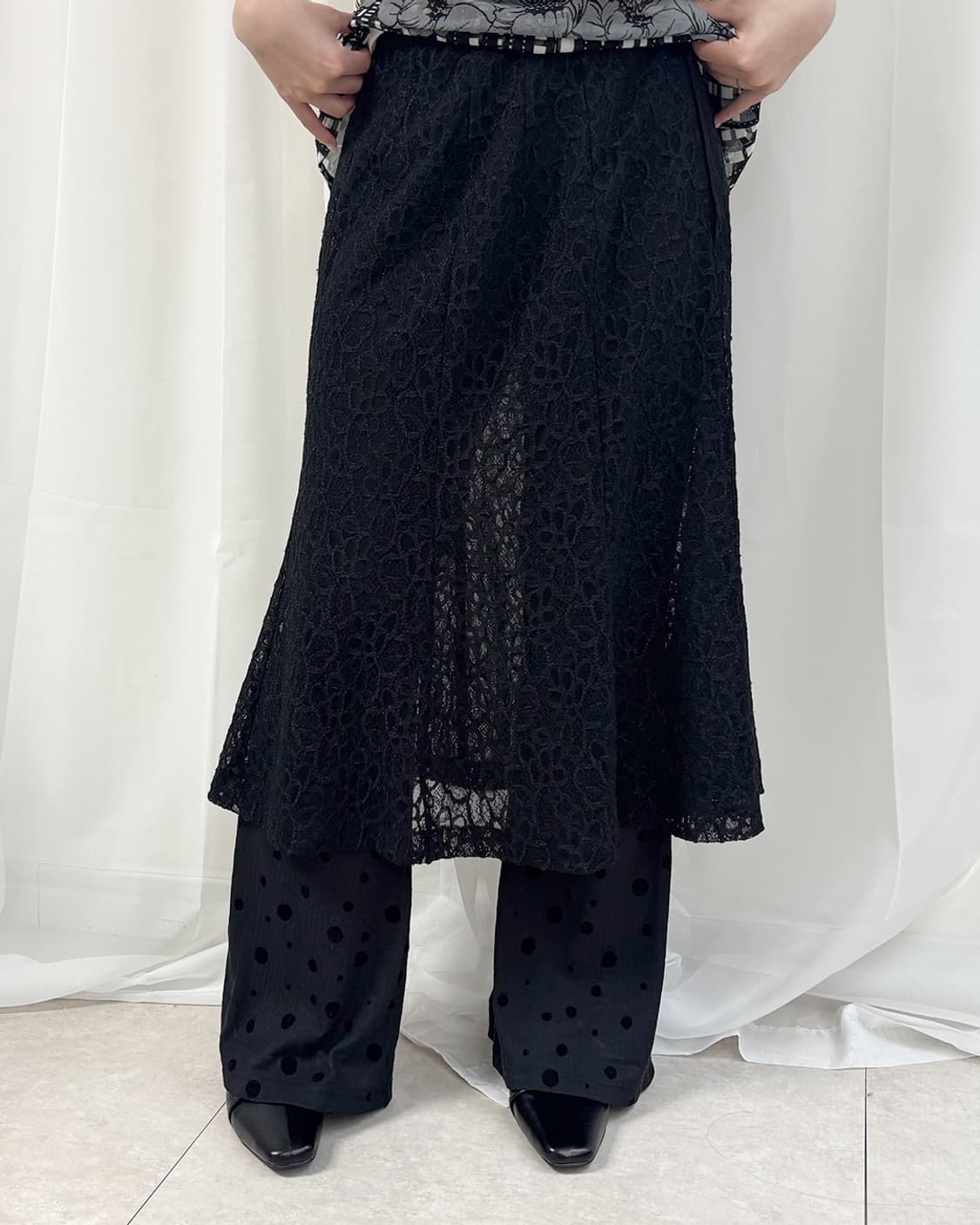 Nuit noir black lace layered long skirt 상품이미지8