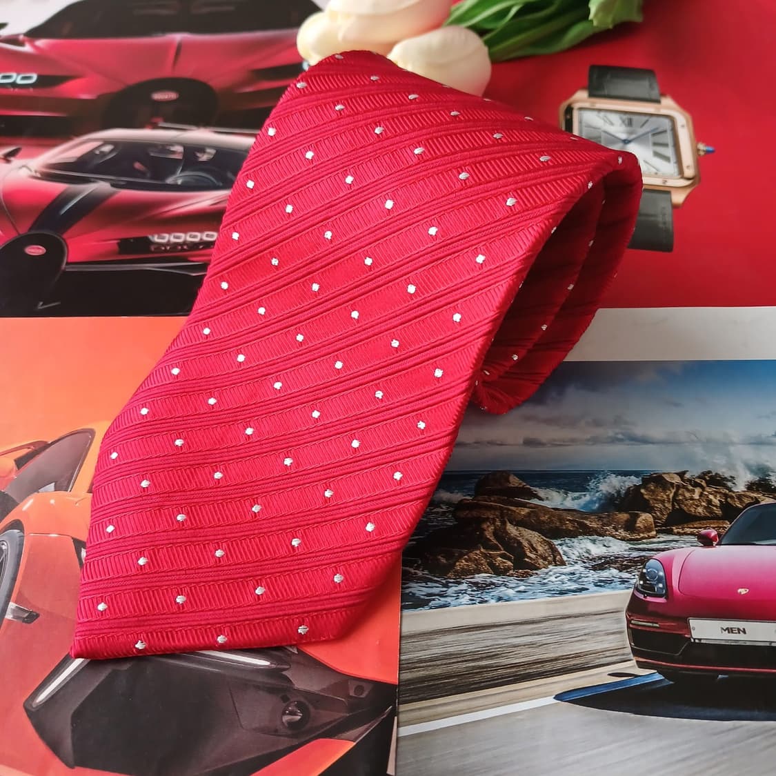 니나리치 실크 레드 마이크로 도트 넥타이 9.2cm A+등급 A18923 상품이미지2