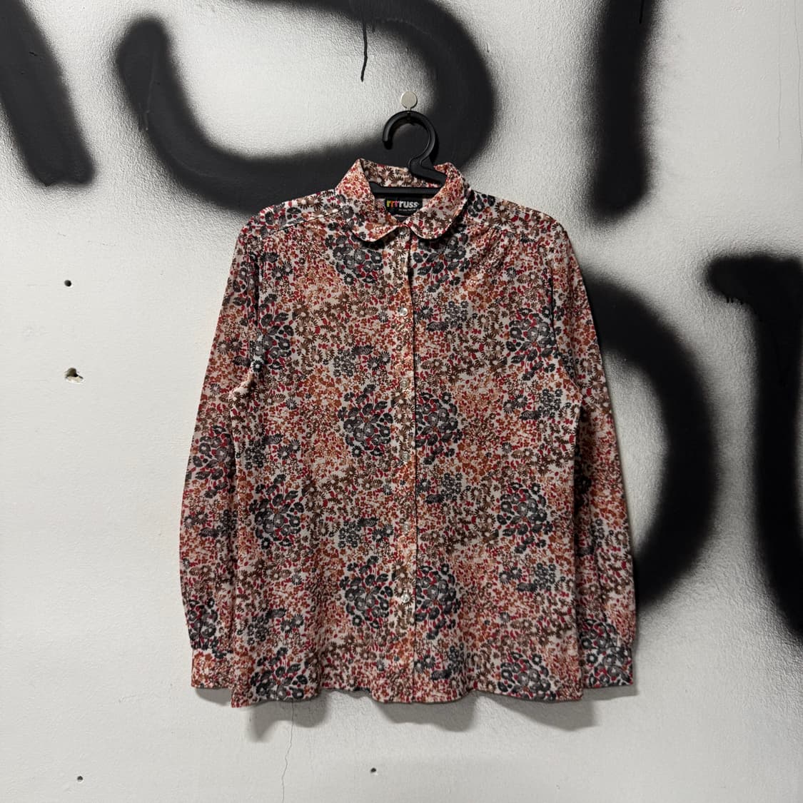 VTG 빈티지 오리엔탈 플라워 자카드 풀 패턴 코튼 긴팔 셔츠 상품이미지1