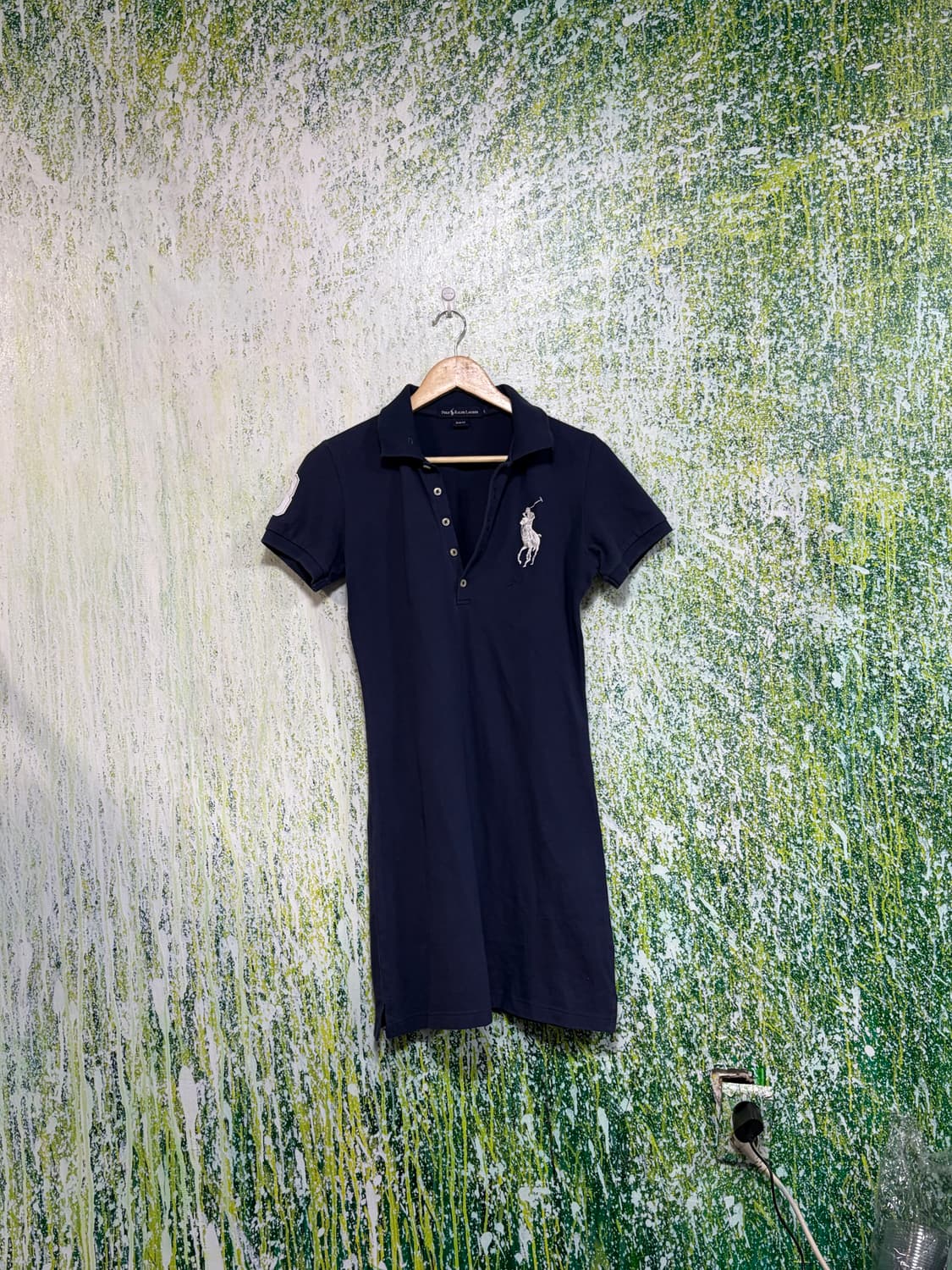 폴로 빅포니 네이비 반팔 원피스 슬림핏 롱 카라티 피케티 L 상품이미지7