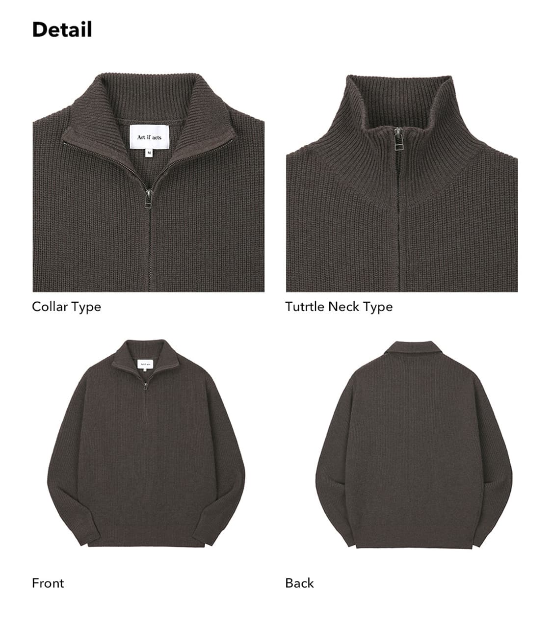 아트이프액츠 울 브라운 하프 반집업 니트 L 상품이미지4