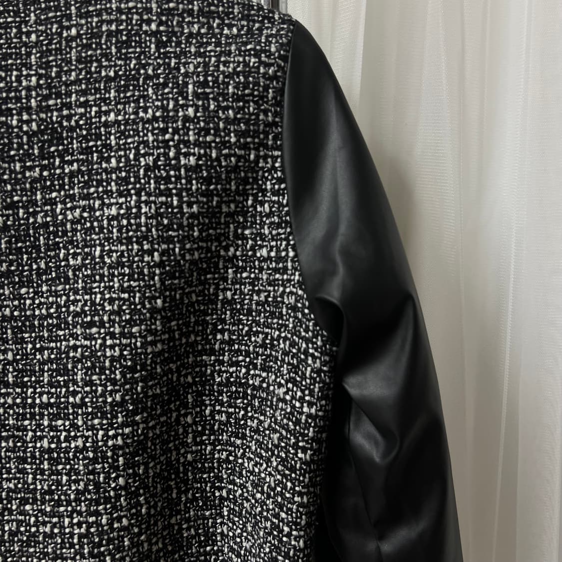 트위드 가죽 소매 블루종 자켓 M사이즈 상품이미지5