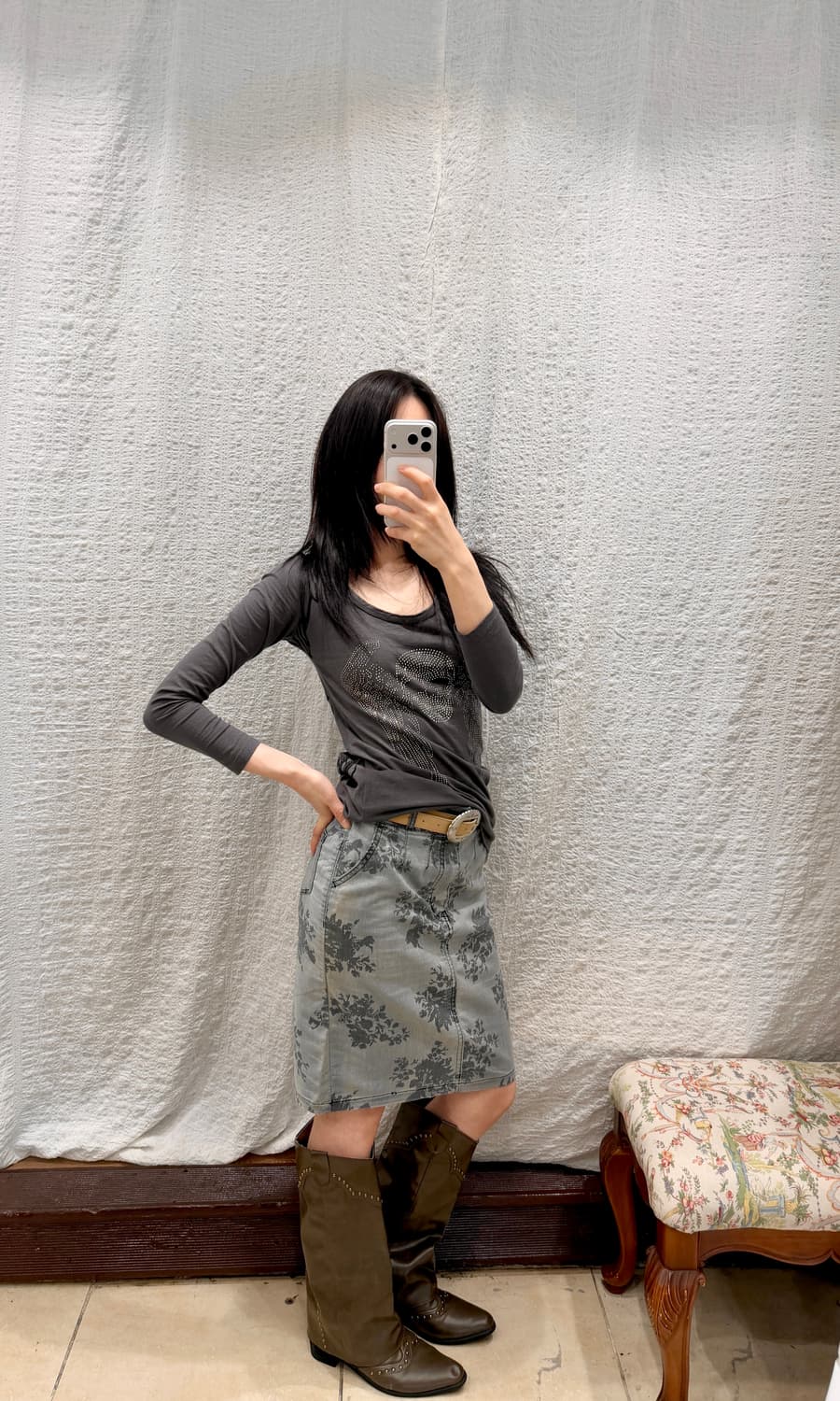 Summer flower midi denim skirt 상품이미지5