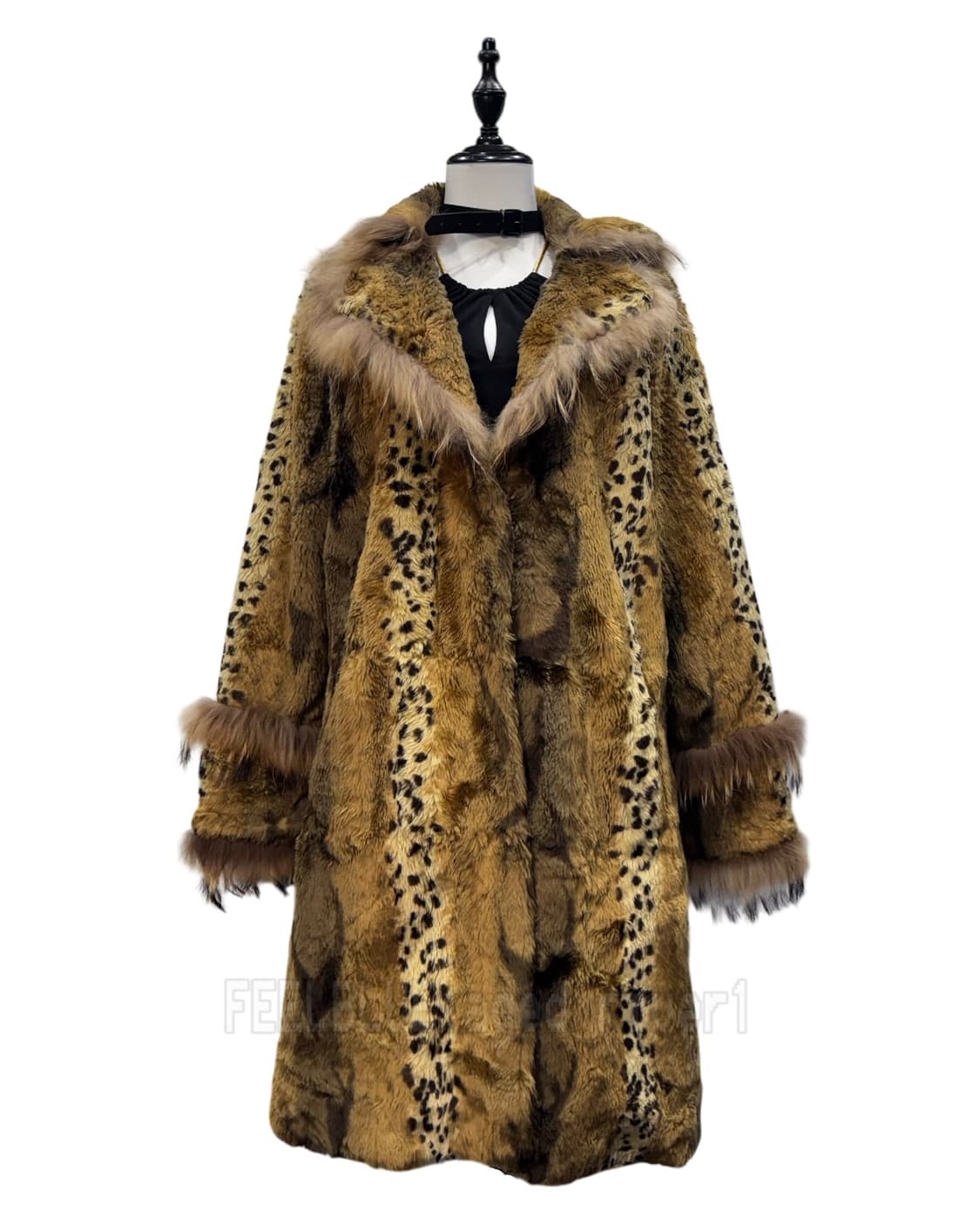 Halter Slip Top Leopard Fur Coat 2pcs 상품이미지4
