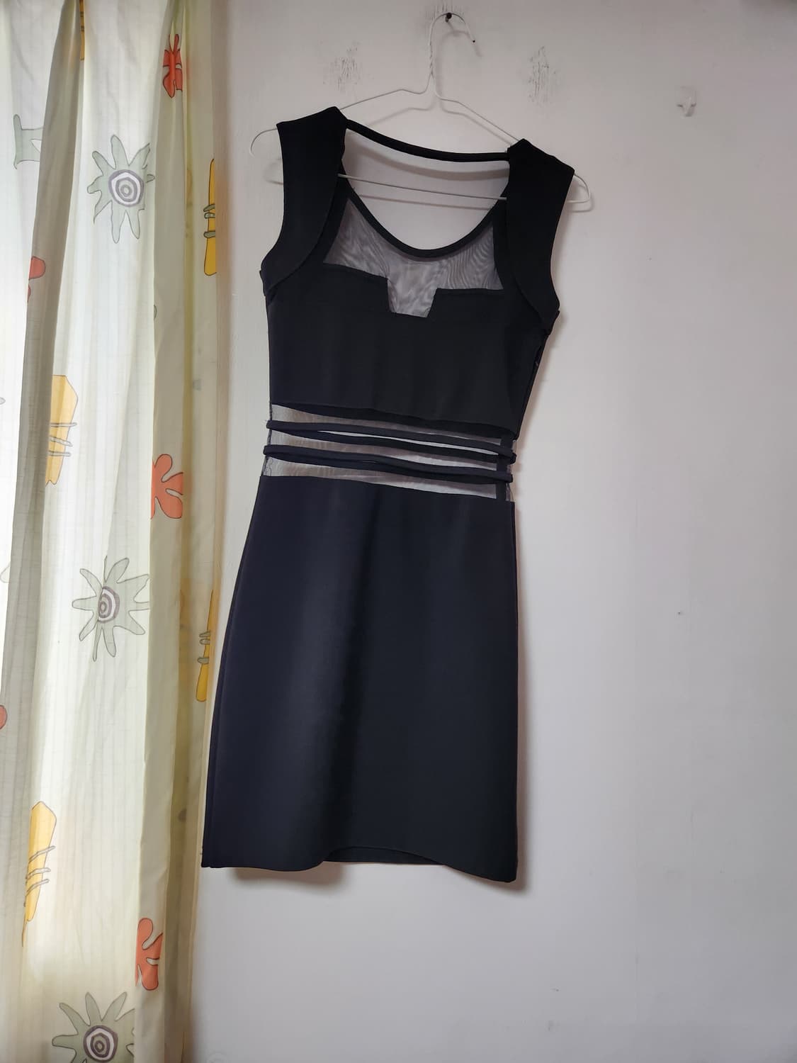블랙 시스루 배색 미니 원피스 XS 상품이미지2