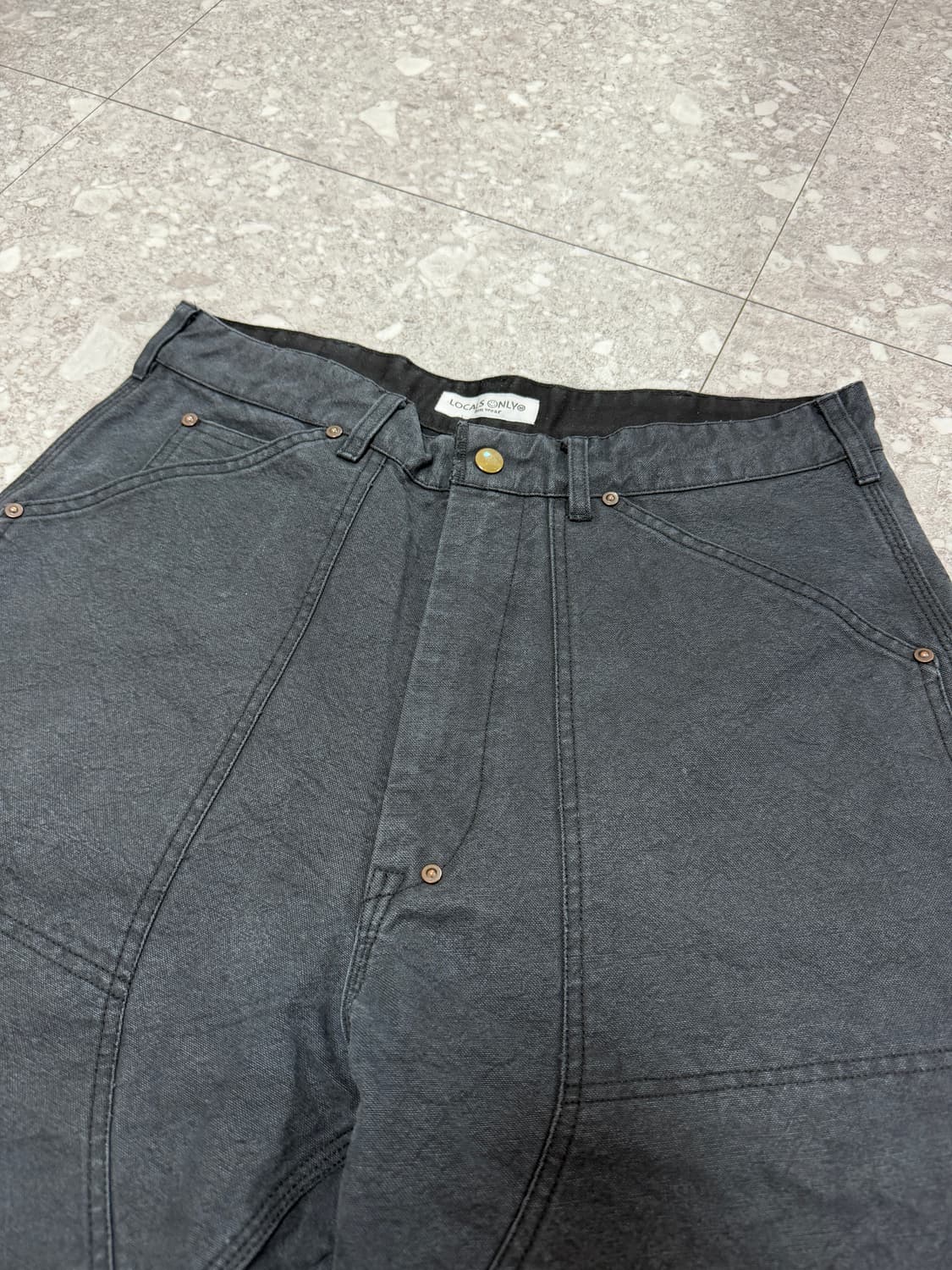 [M] 로컬스온리 덕 캔버스 더블니 팬츠 블랙 상품이미지2